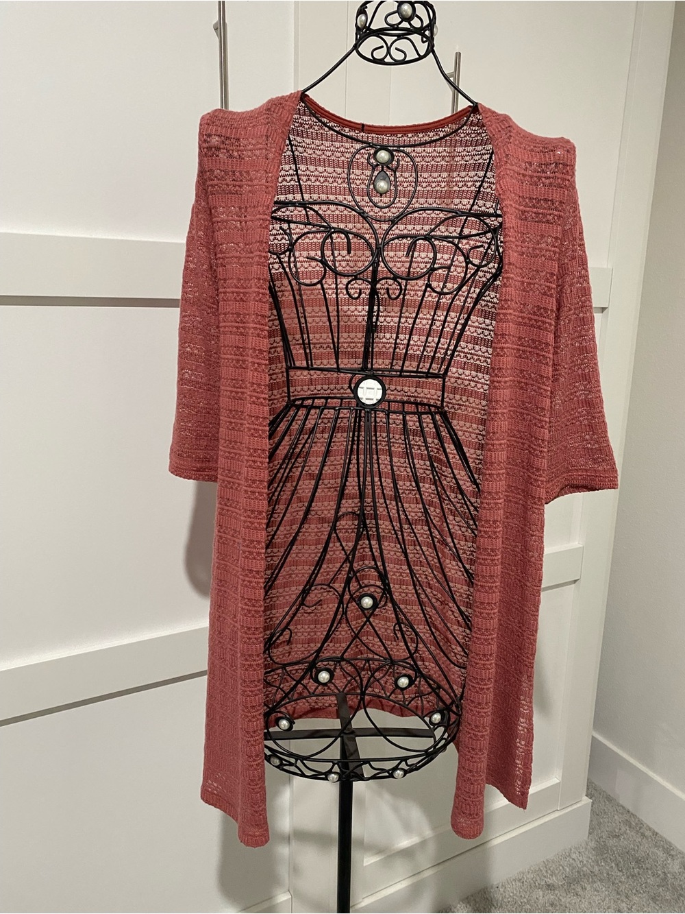 Open-Front Dusty Rose Knit Cardigan